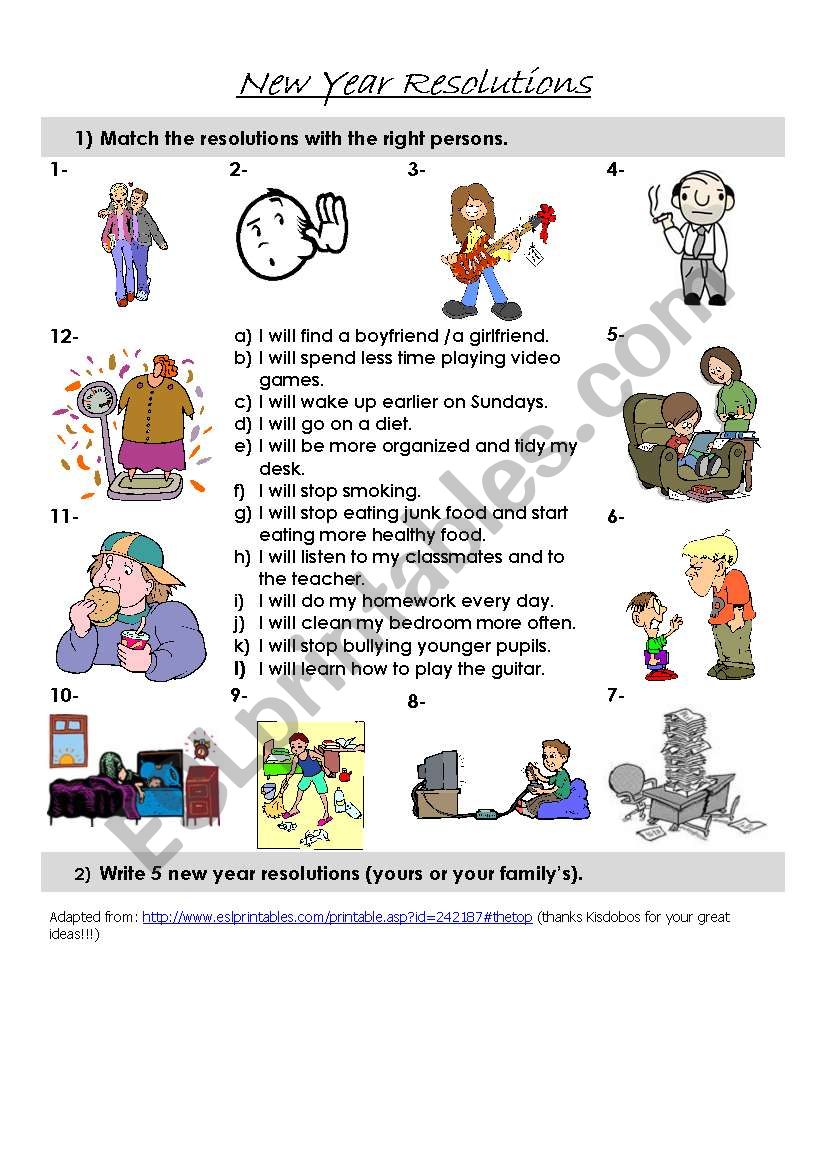 New Year Resolutions worksheet