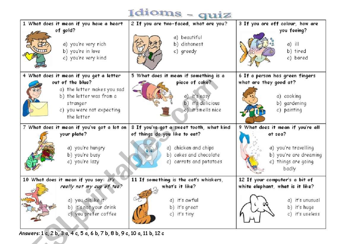 Idioms - quiz worksheet