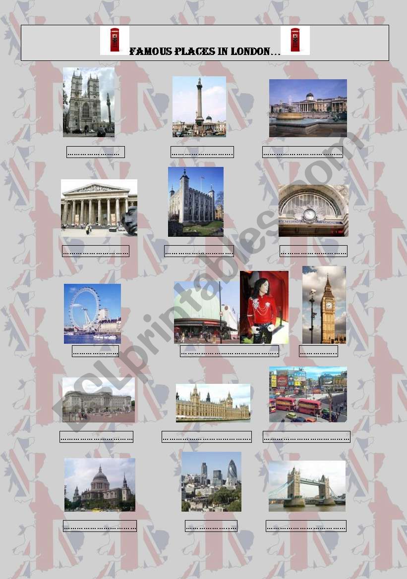 famous places in London worksheet