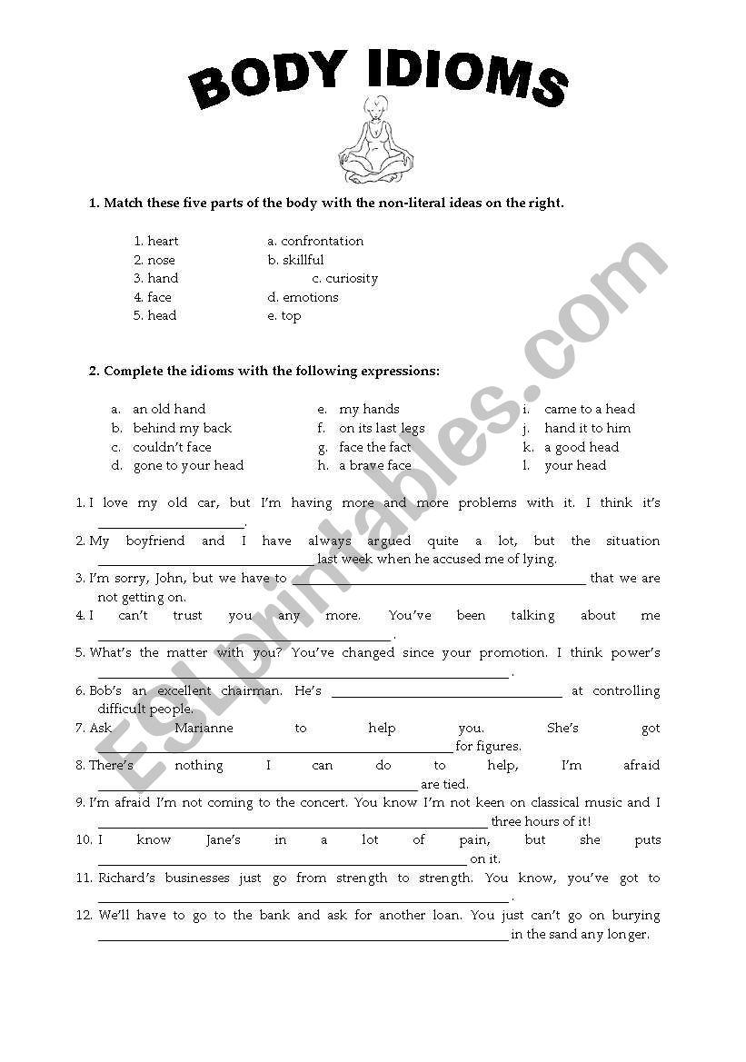 Body idioms worksheet