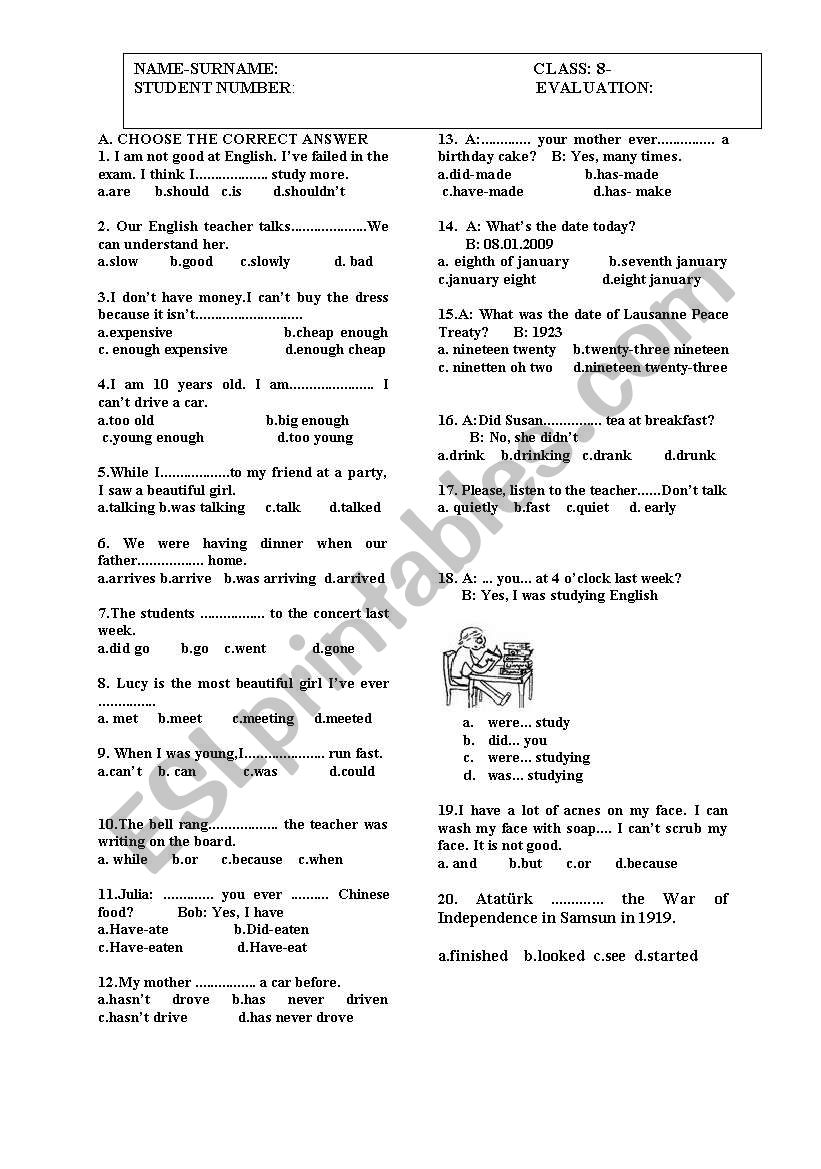 3RD EXAM FOR 8TH GRADE TURKISH STUDENTS 