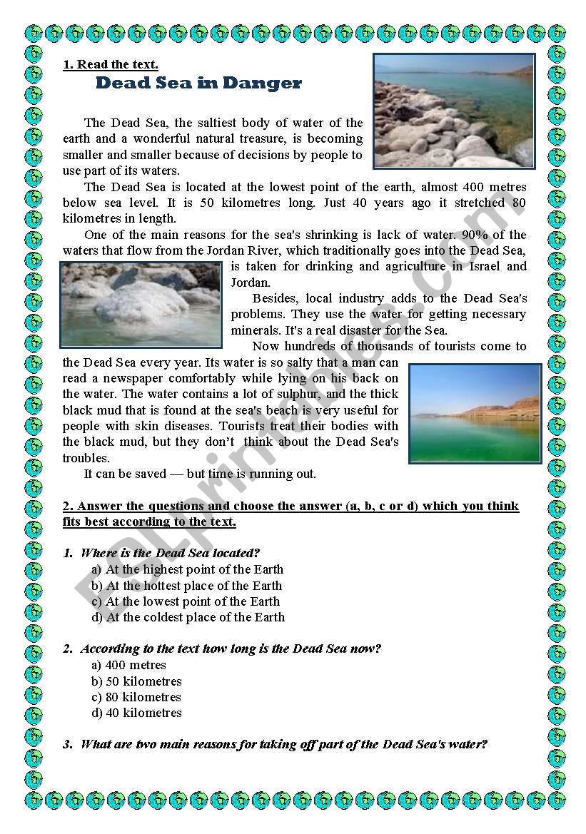 Environment. Dead Sea Problems. 4 pages (with keys)