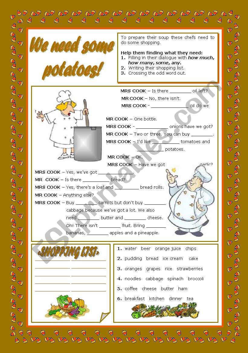 WE NEED SOME POTATOES! worksheet