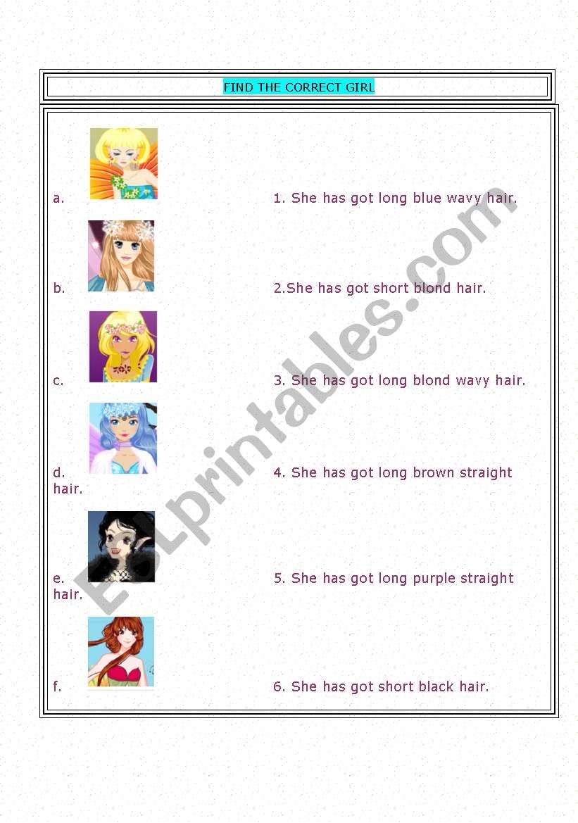 hair styles worksheet