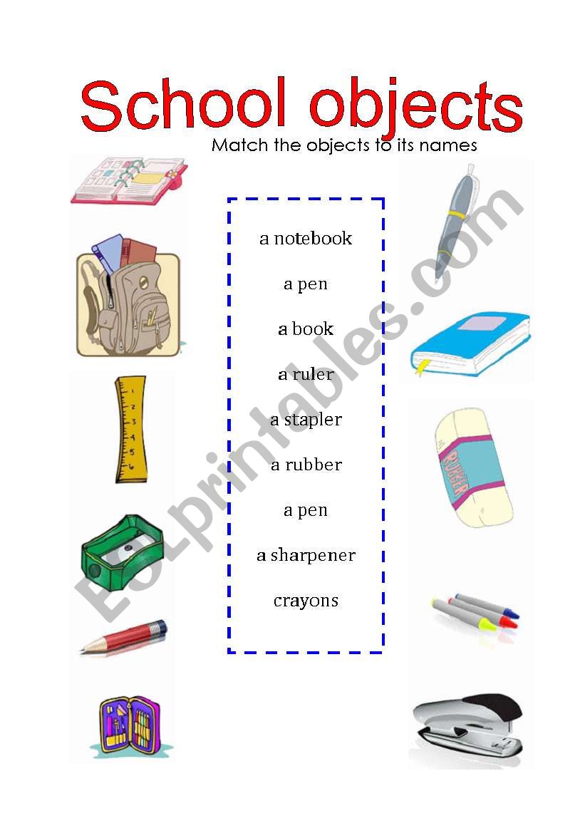 School objects worksheet