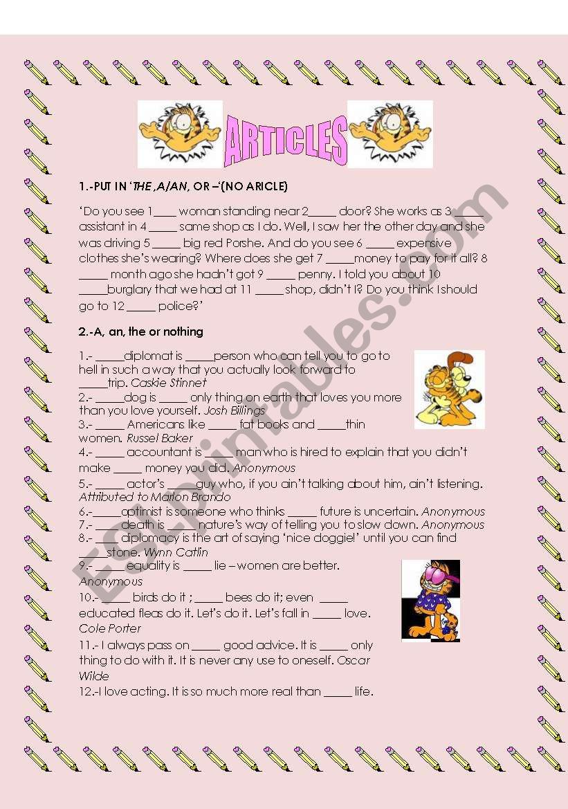 Articles worksheet