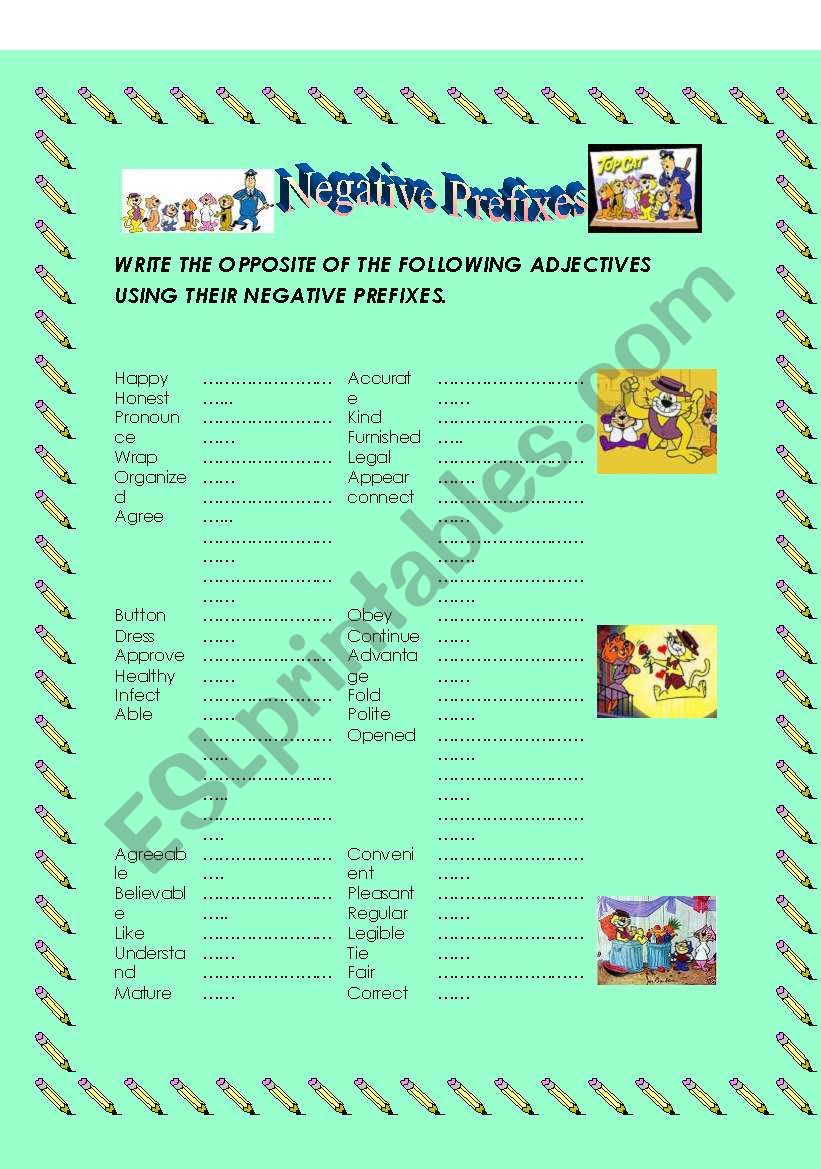 Negative Prefixes worksheet