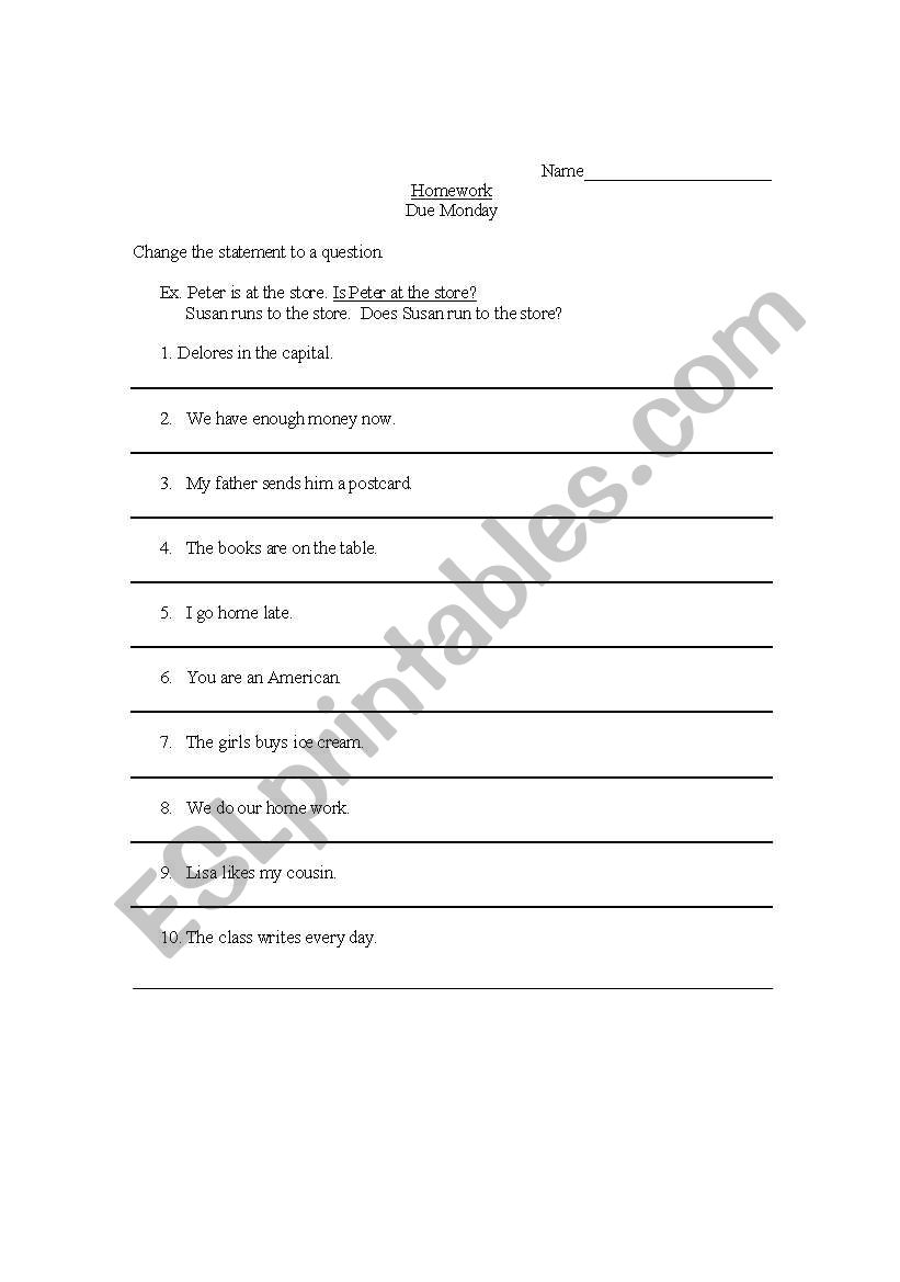 Yes no Questions worksheet