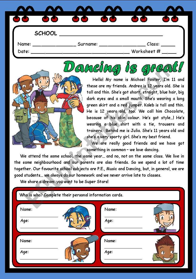 DANCING IS GREAT! ( 2 PAGES ) worksheet