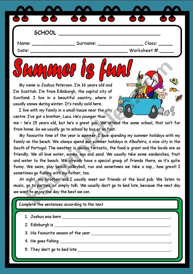 SUMMER IS FUN! ( 2 PAGES ) worksheet