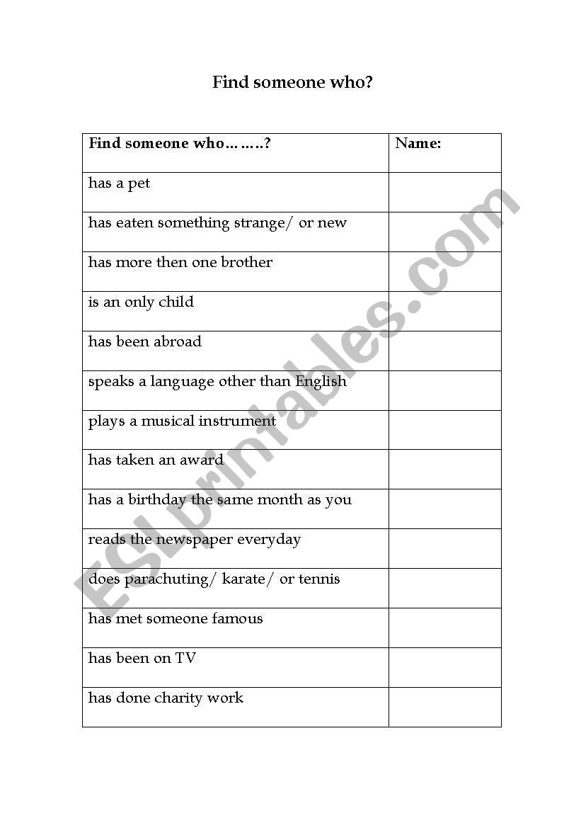Find Someone who... worksheet