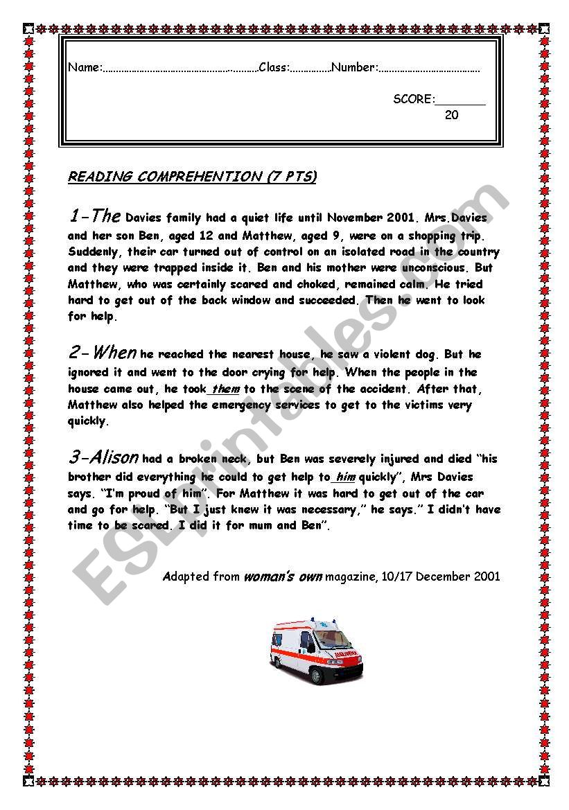 CAR ACCIDENT worksheet