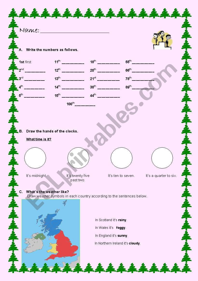 Ordinal numbers, telling the time and weather (Revisions)