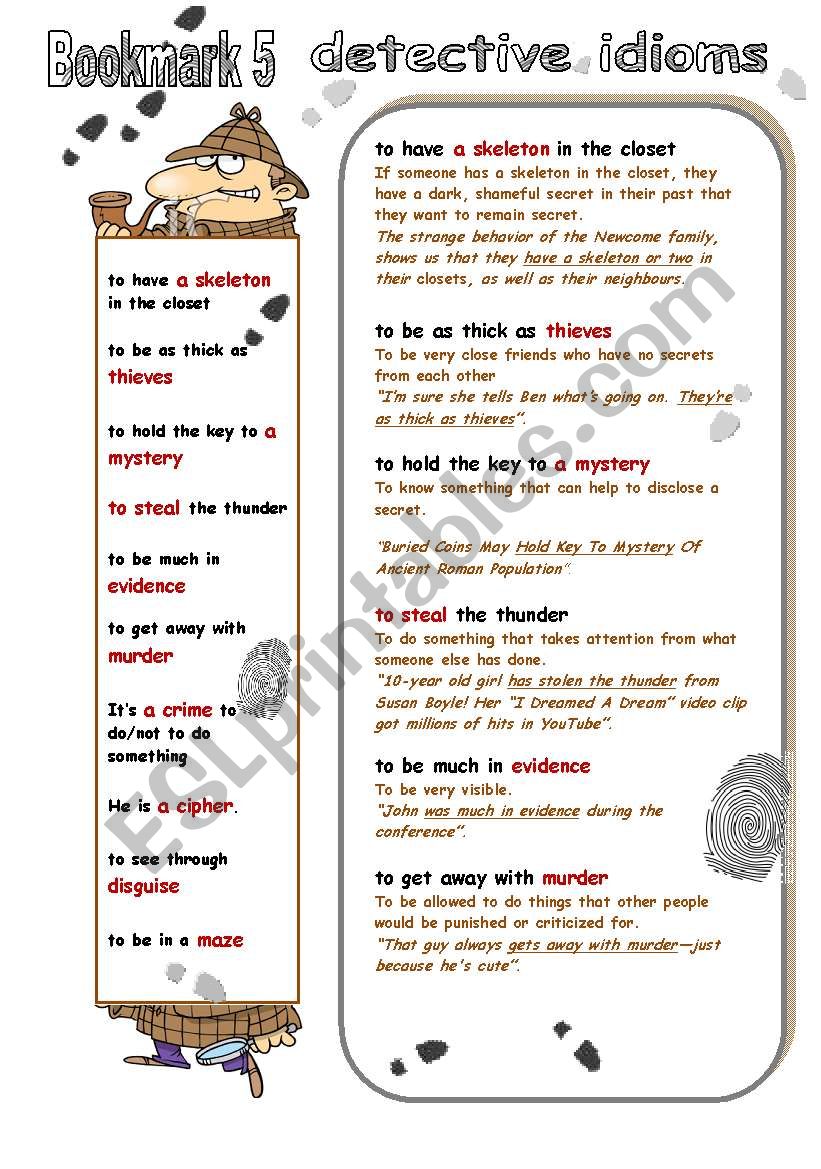 DETECTIVE IDIOMS Bookmark worksheet