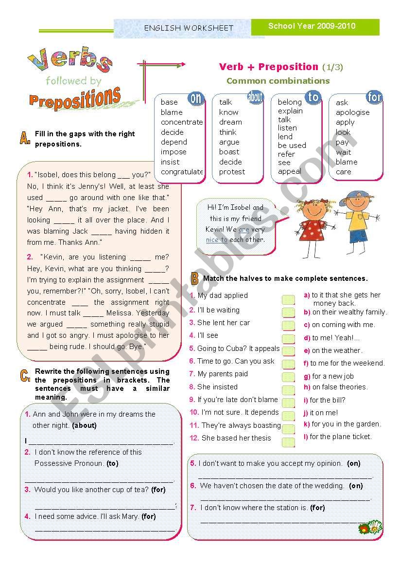 Verbs followed by prepositions (1) - Common combinations with 