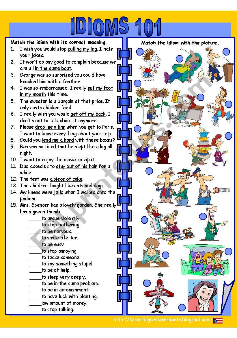 Idioms 101 worksheet