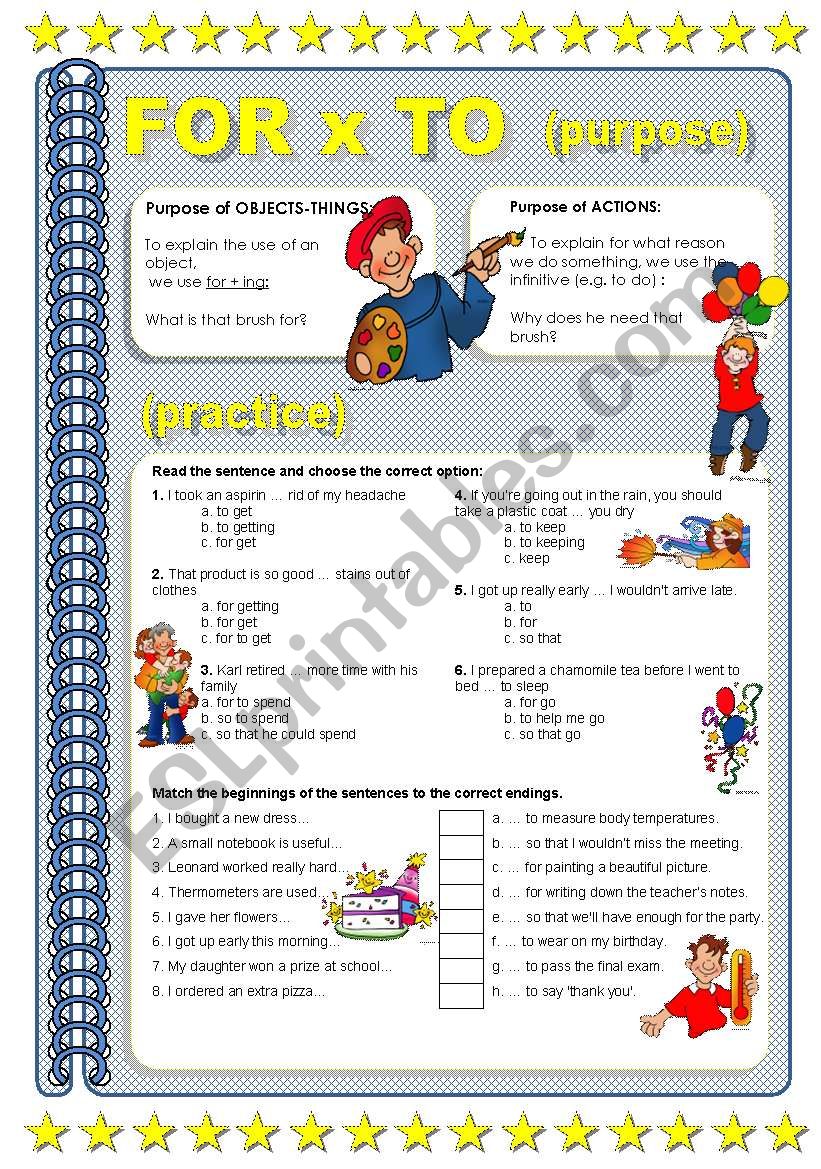** FOR x TO ** PURPOSE (Guide and Practice)
