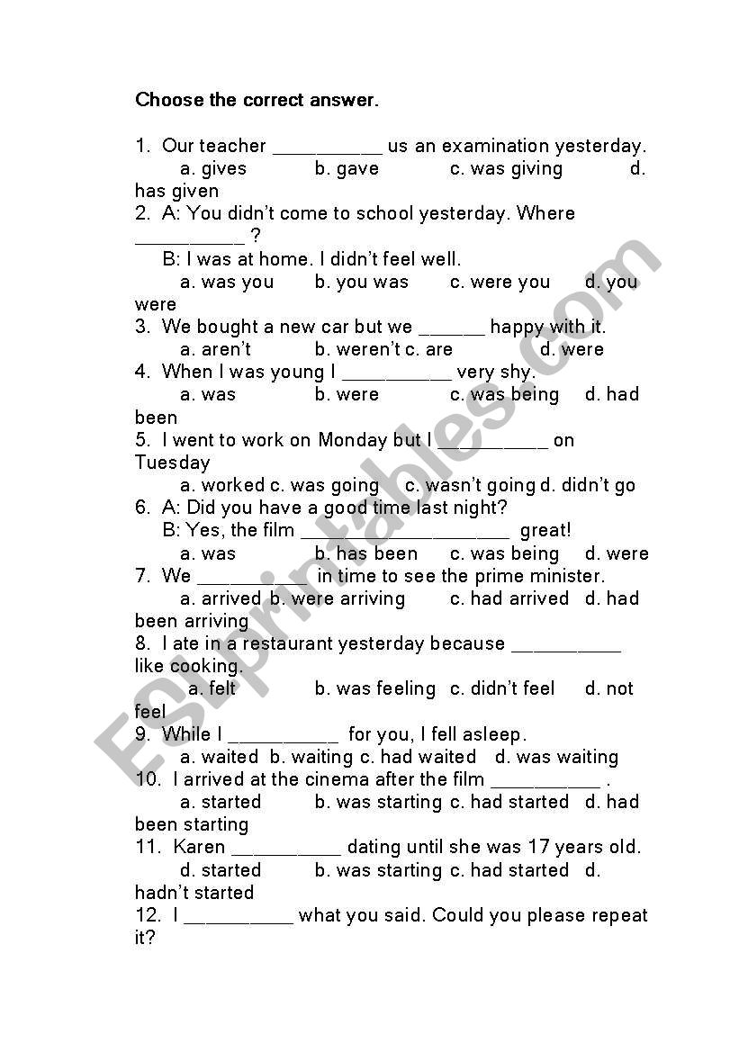 tense test worksheet