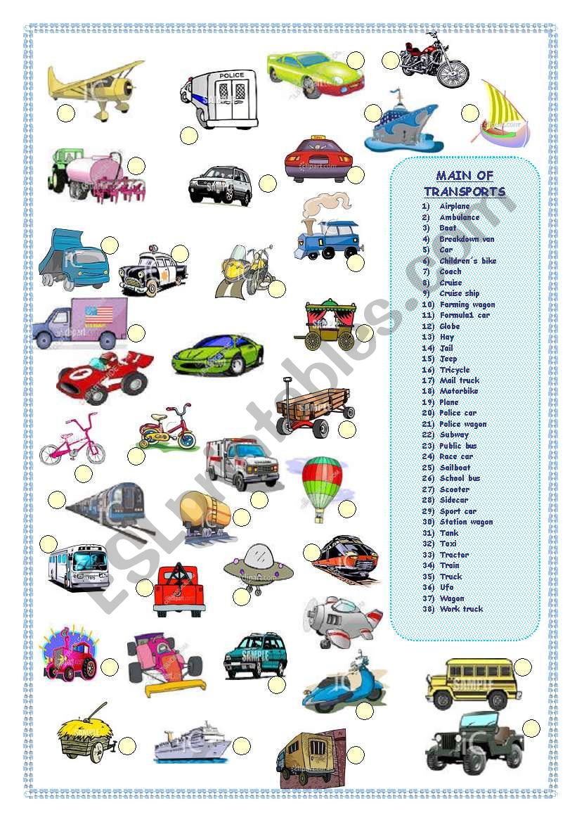 MEANS OF TRANSPORTS worksheet