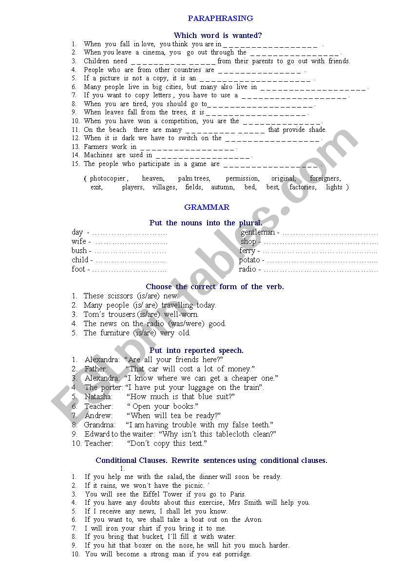 Exercises worksheet