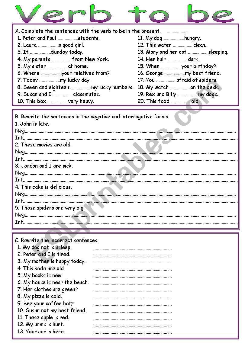 Verb to be - Present worksheet