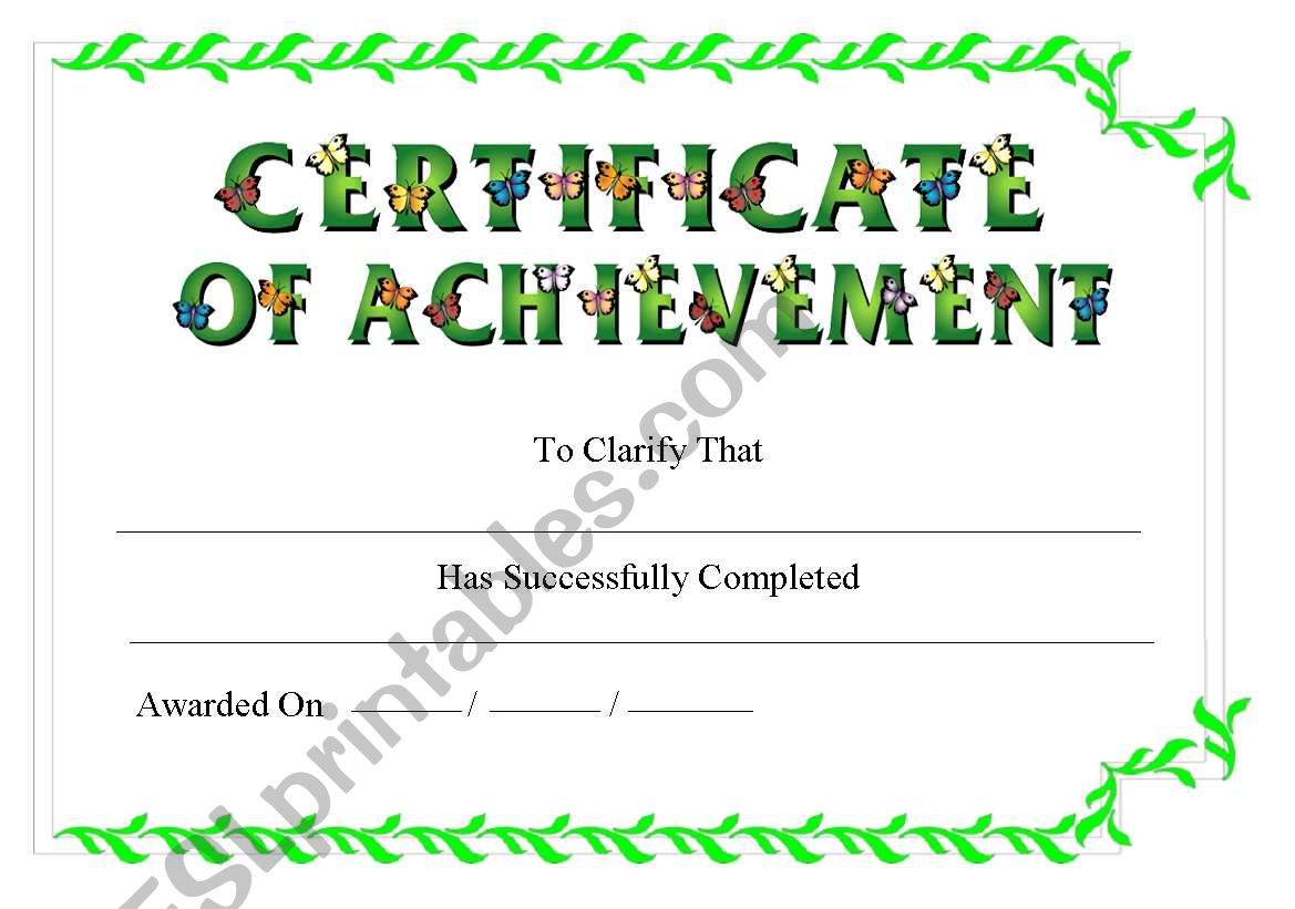 Certificate of Achievement worksheet