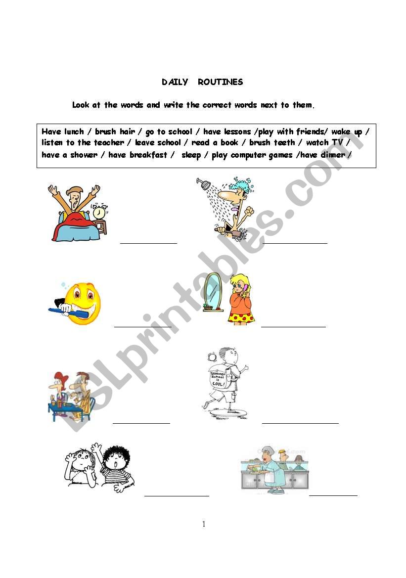 Daily routines worksheet