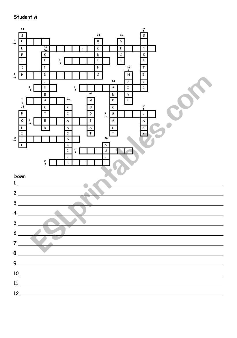 Human Characters - Crossword worksheet