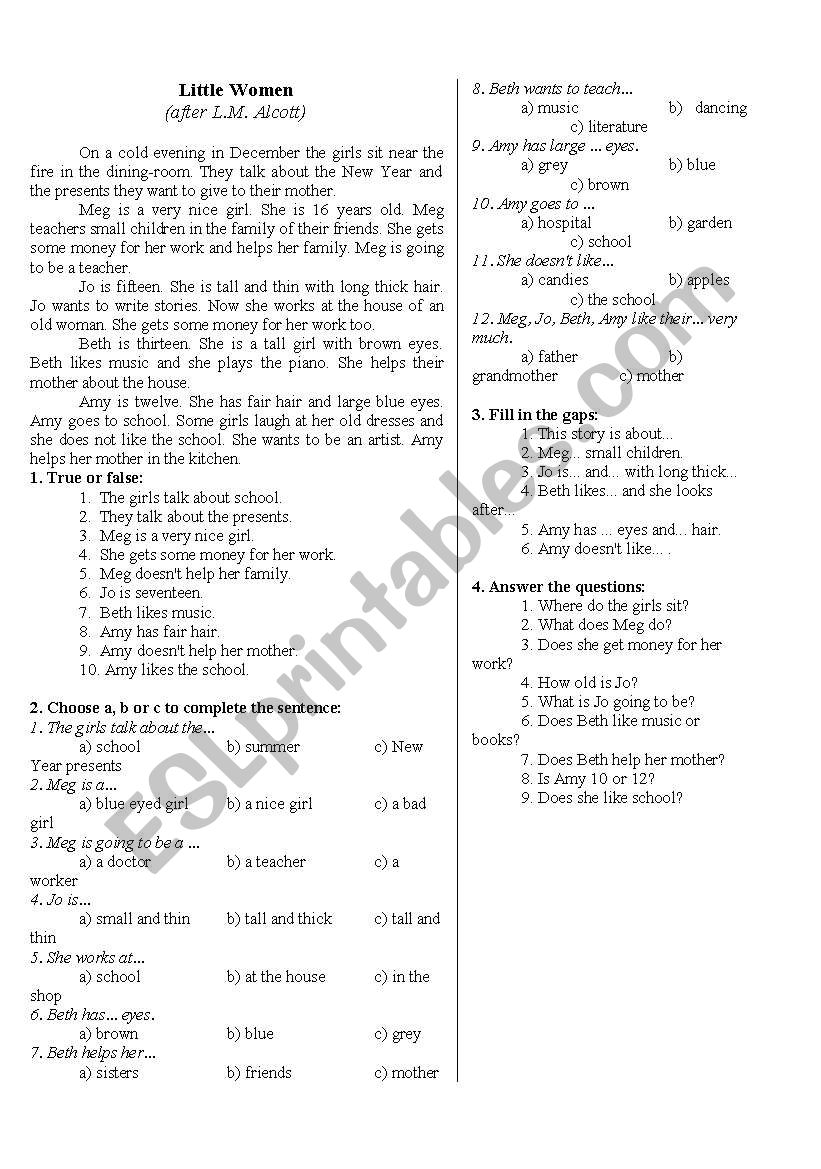 Little women worksheet