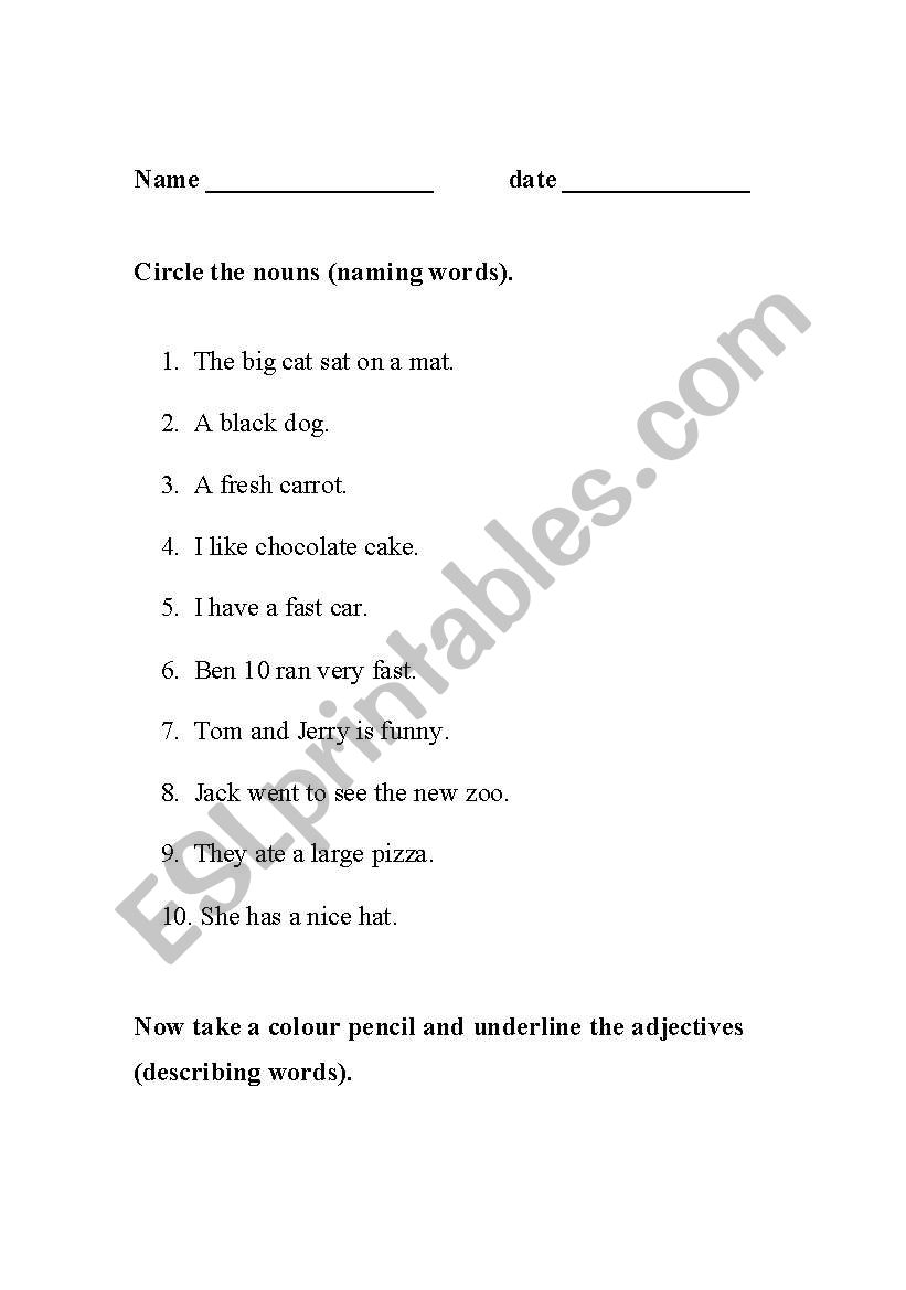 nouns and adjectives worksheet