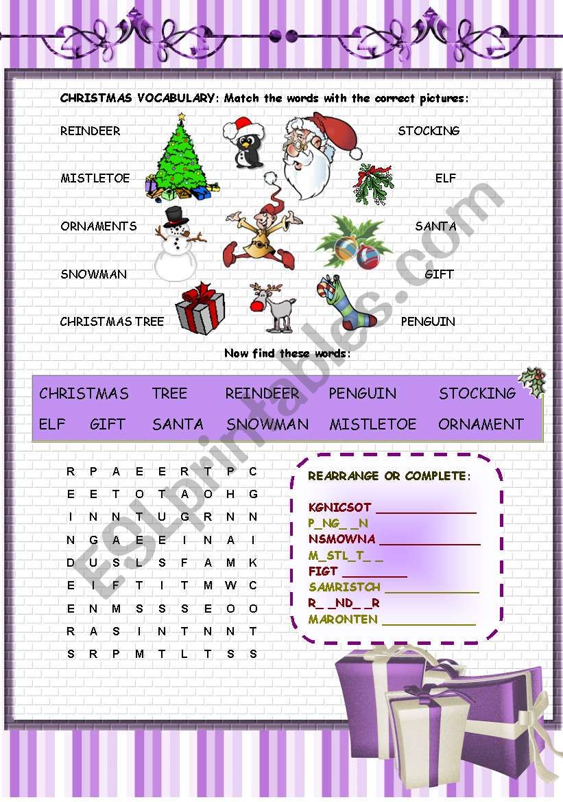 Christmas vocabulary worksheet