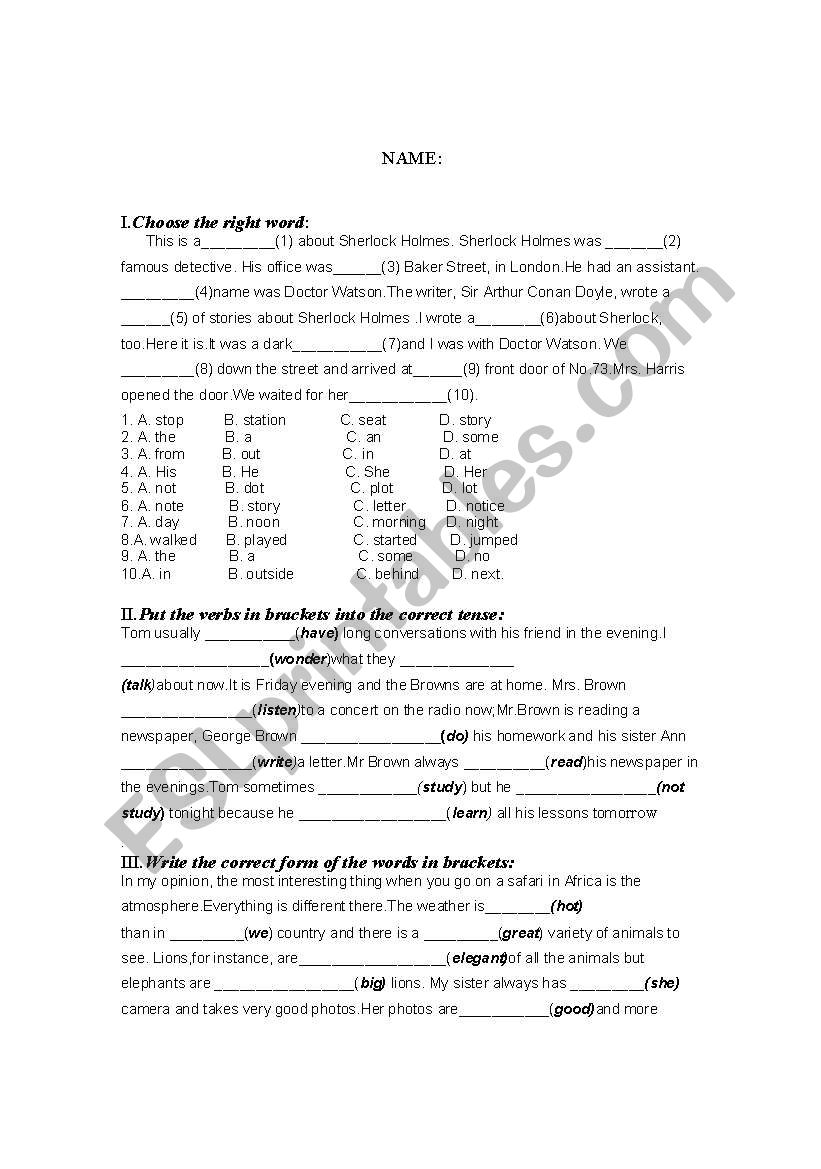 diverse test worksheet