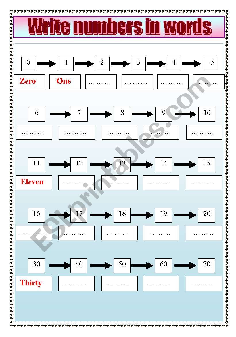 numbers in words worksheet