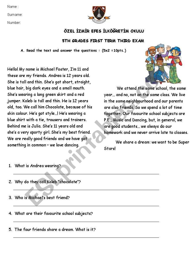 exam -reading -comp.super.  worksheet