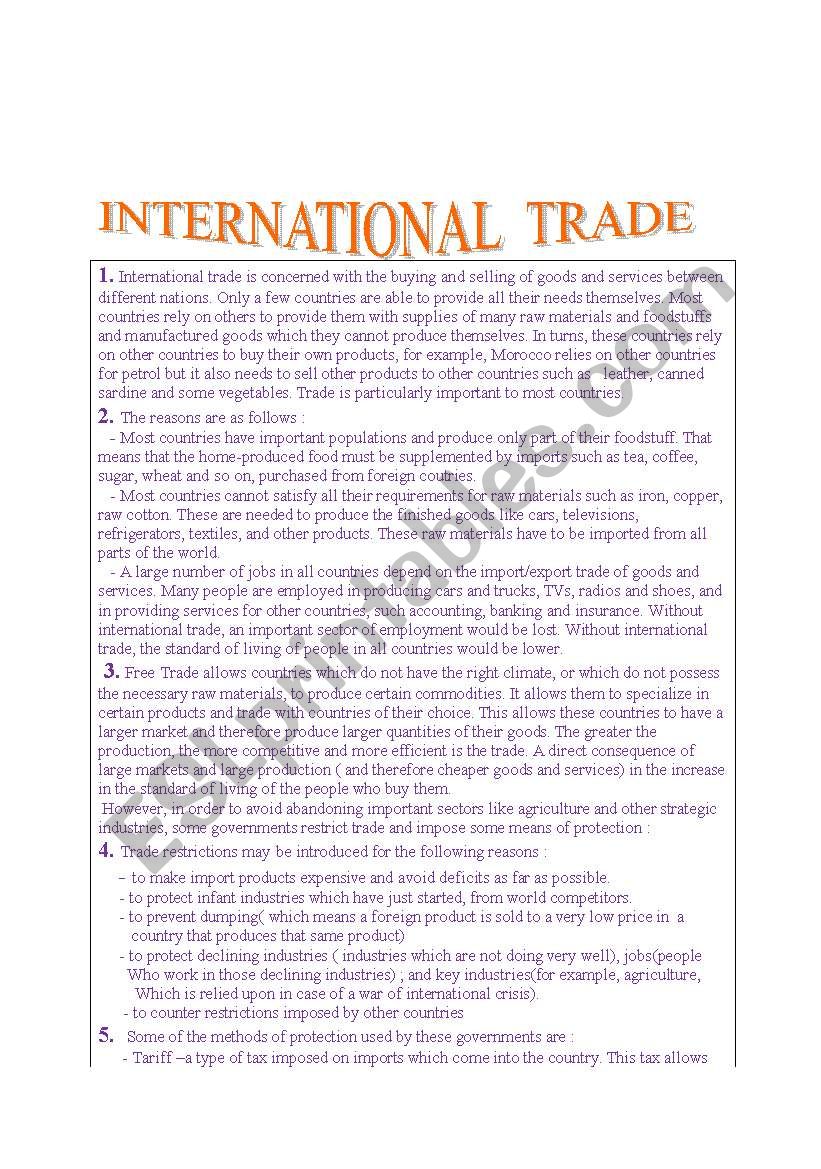 international trade assignment topics