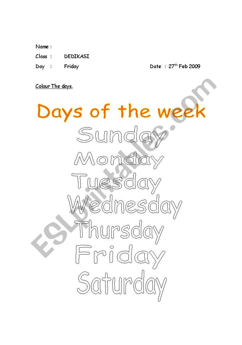 Days Of The week worksheet