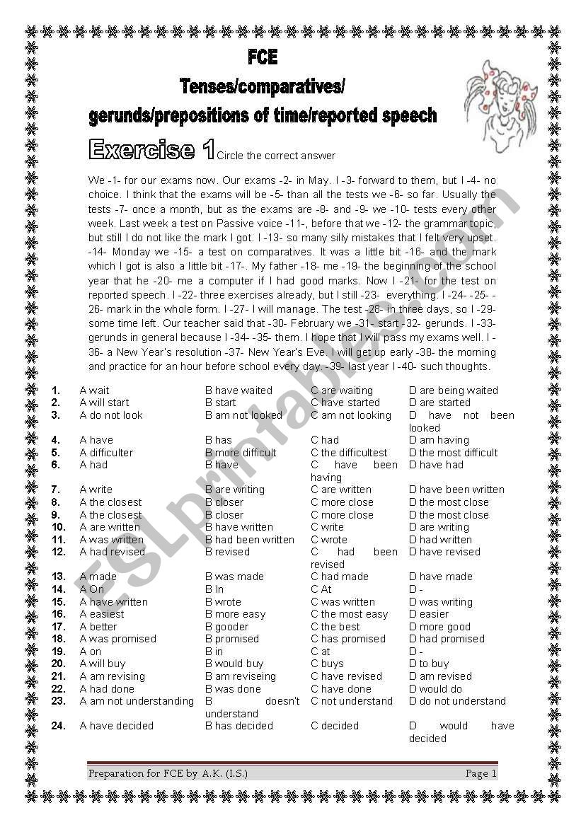 4 pages FCE Exam Preparation with a KEY