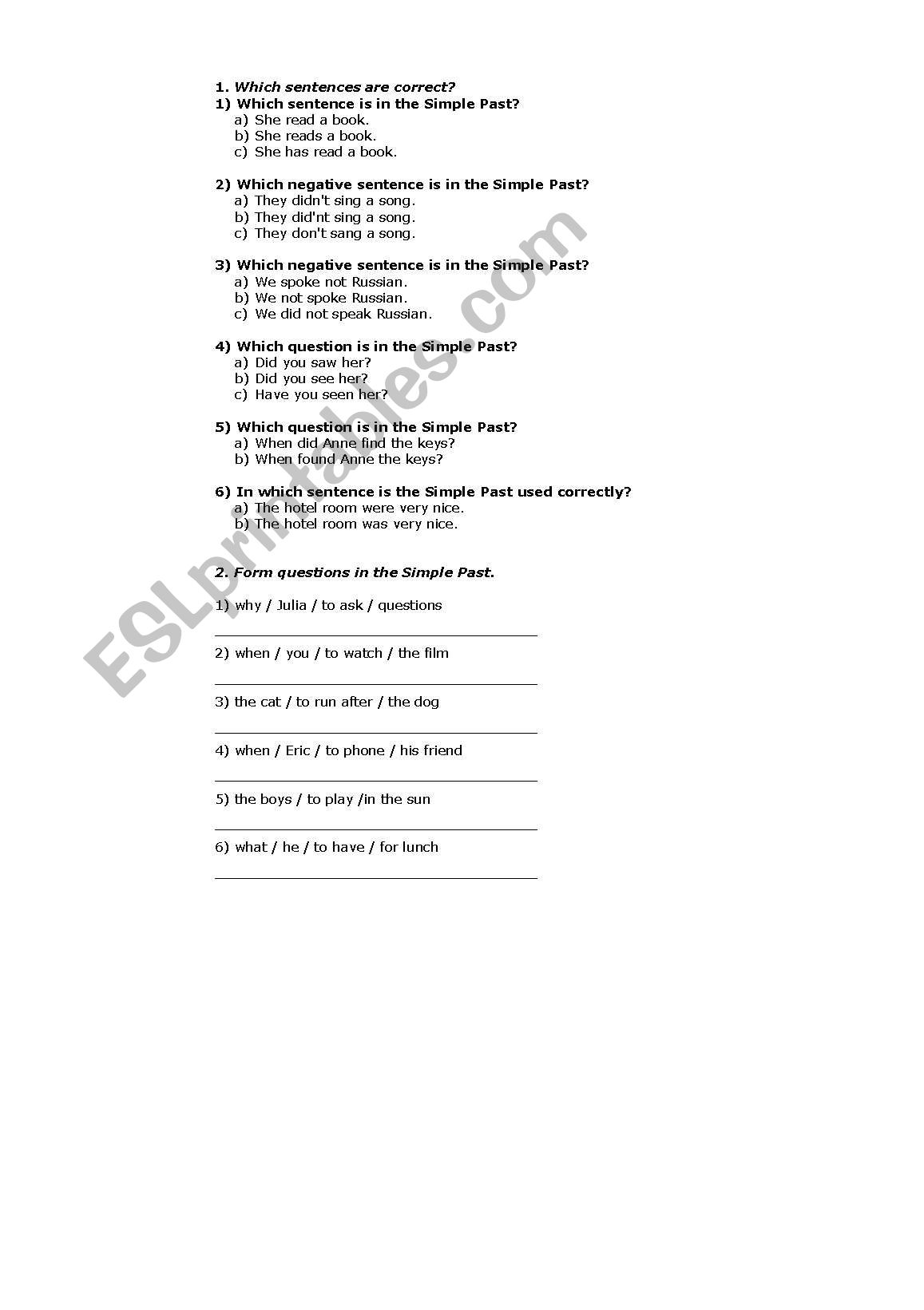 Past Simple exercises worksheet