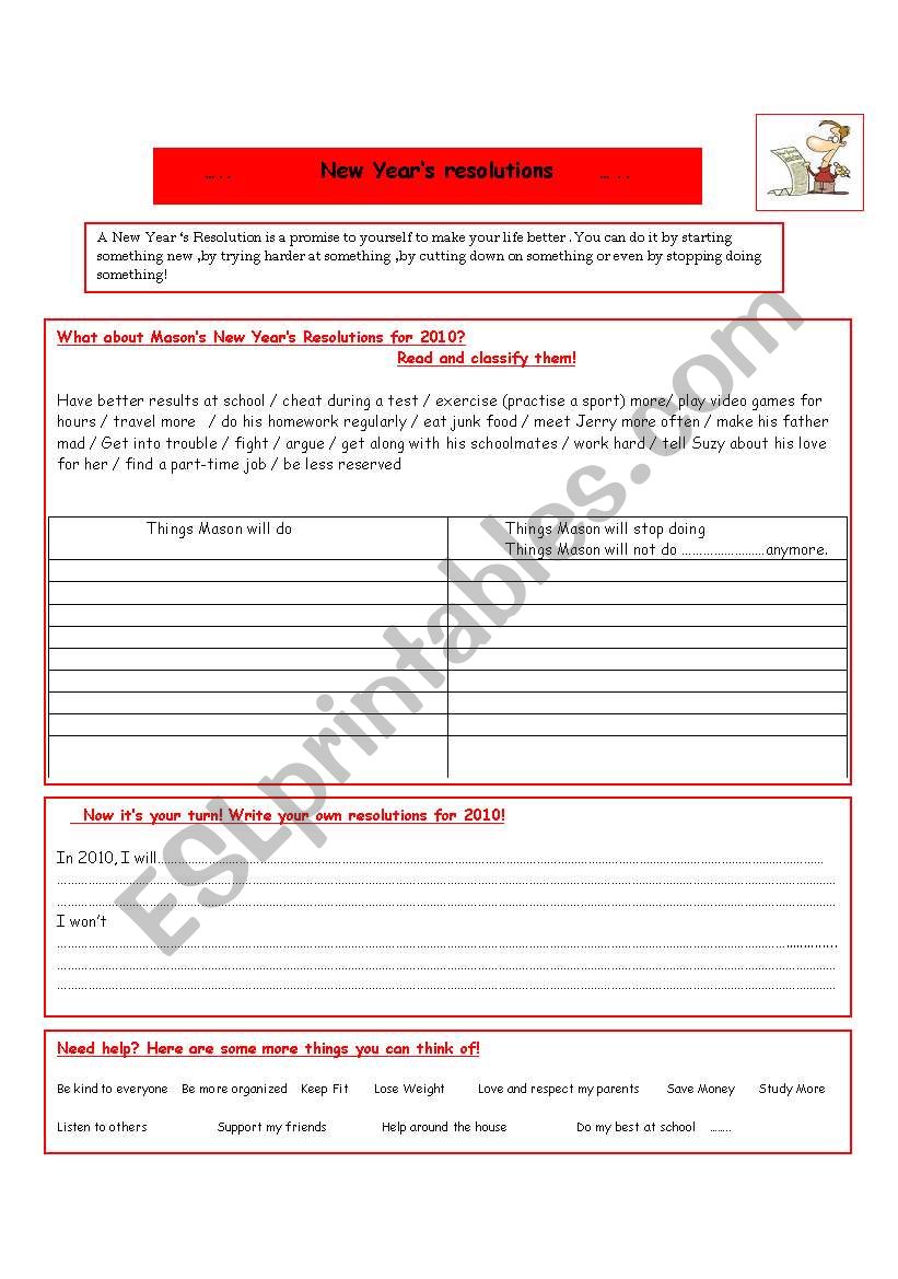 New yearÂ´s resolution worksheet