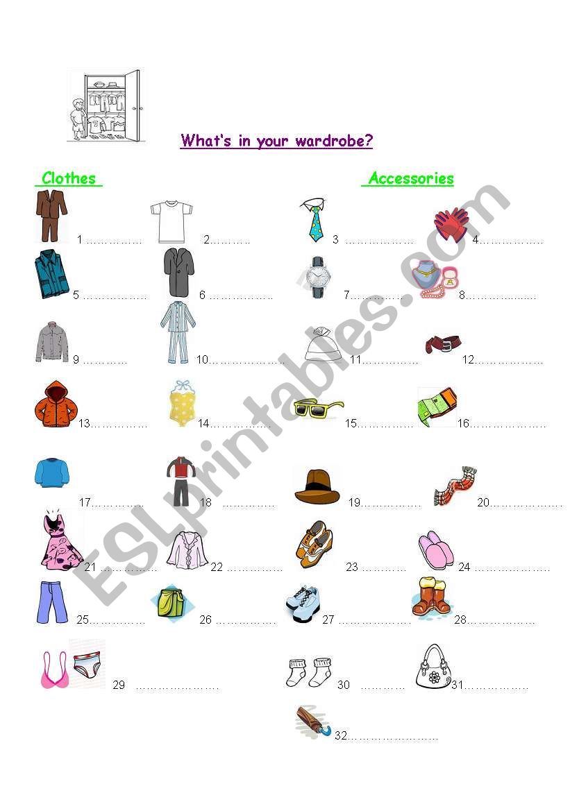 whats in your wardrobe? worksheet