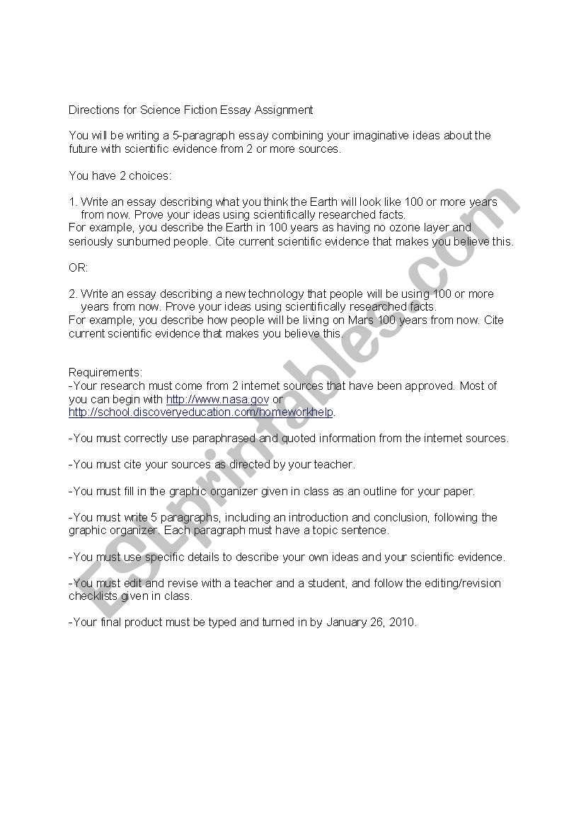 Science Fiction Essay Assignment