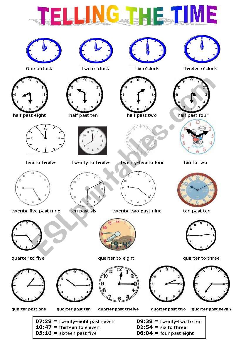 Telling the Time - Pictionary worksheet
