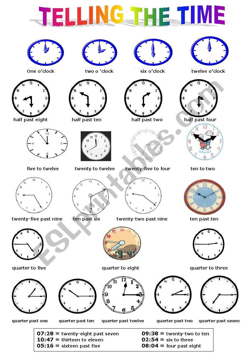 Telling the Time - Pictionary worksheet