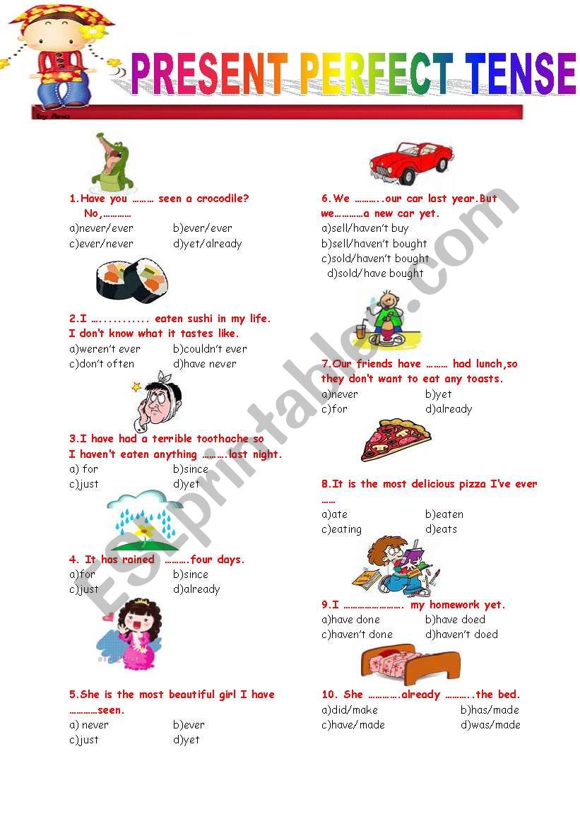 Present Perfect Tense Online Worksheet