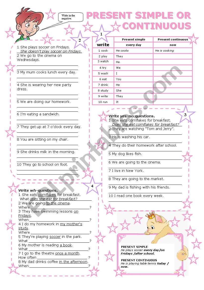 PRESENT SIMPLE OR CONTINUOUS (2 PAGES WITH KEY)