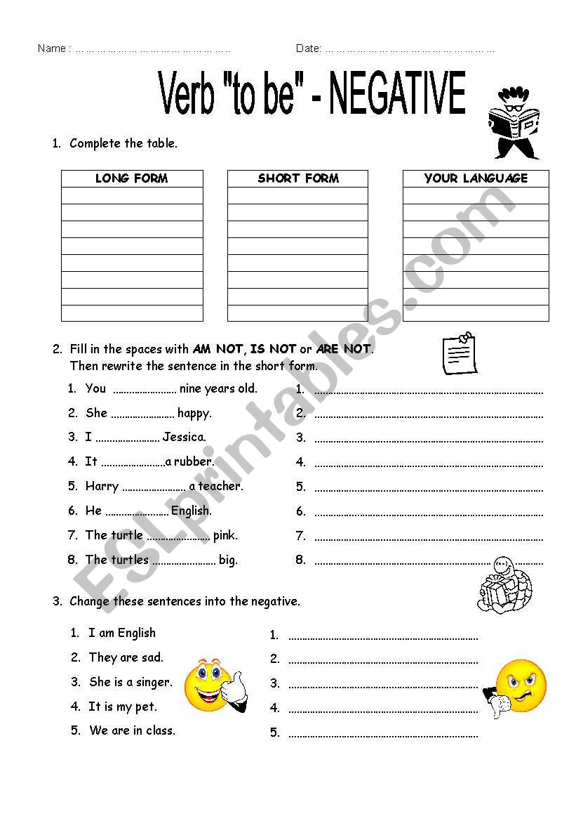 negative-verb-to-be-worksheets