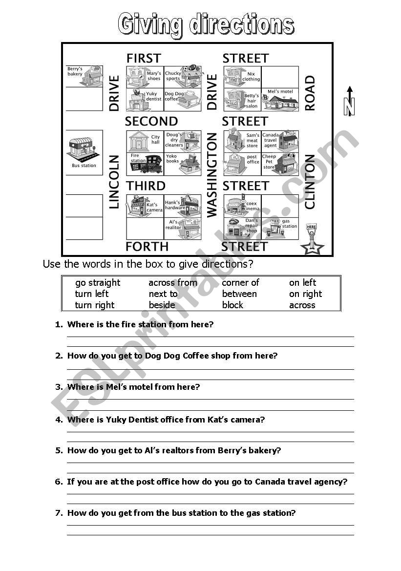 Giving direction worksheet