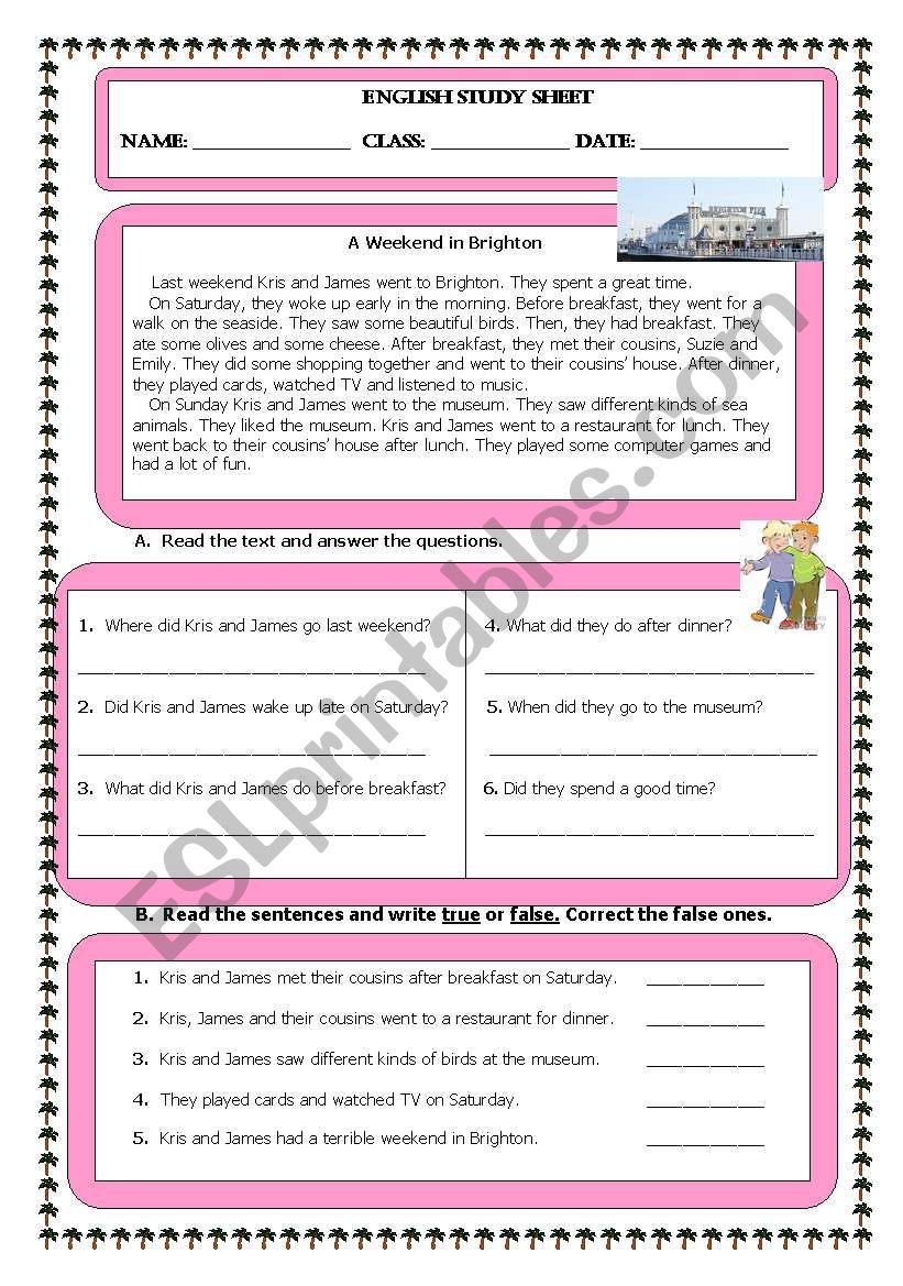 Past Simple Reading Exercise worksheet