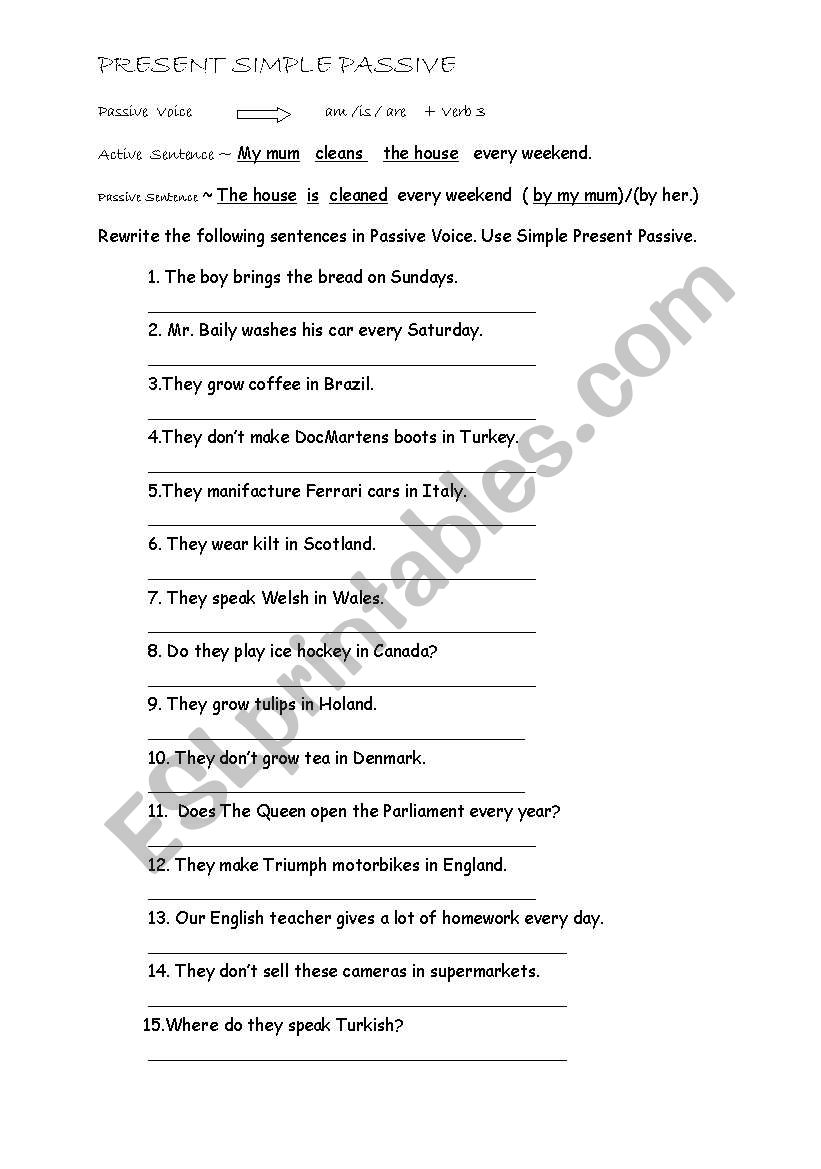 passive voice simple present worksheet