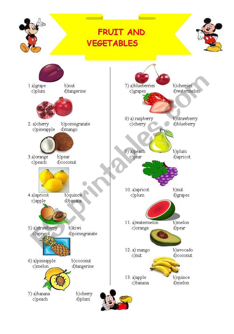 fruit and vegetables worksheet